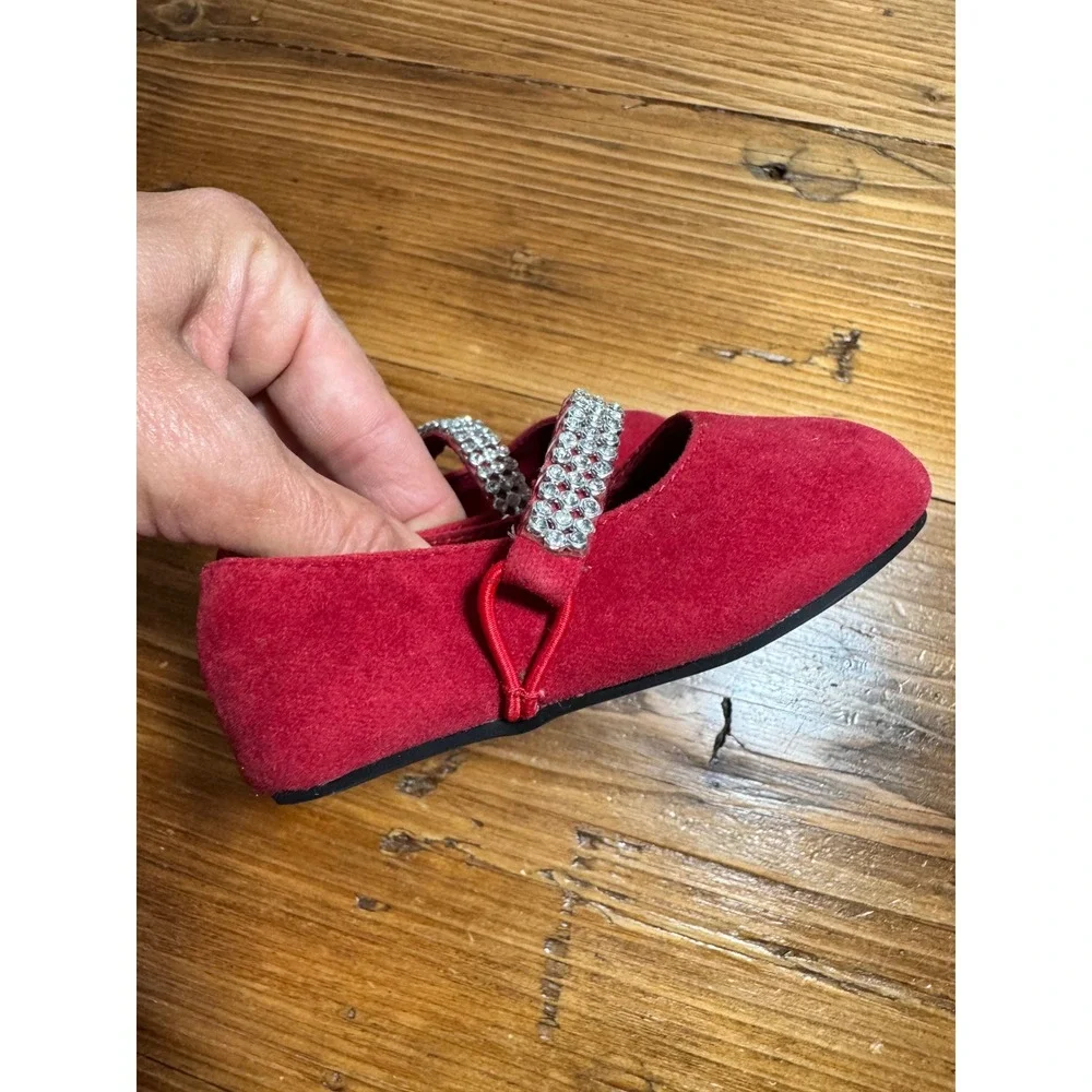 Stuart Weitzman Sugar Ballerina Baby Size 3 Dark Red Rhinestone Mary Jane Flats